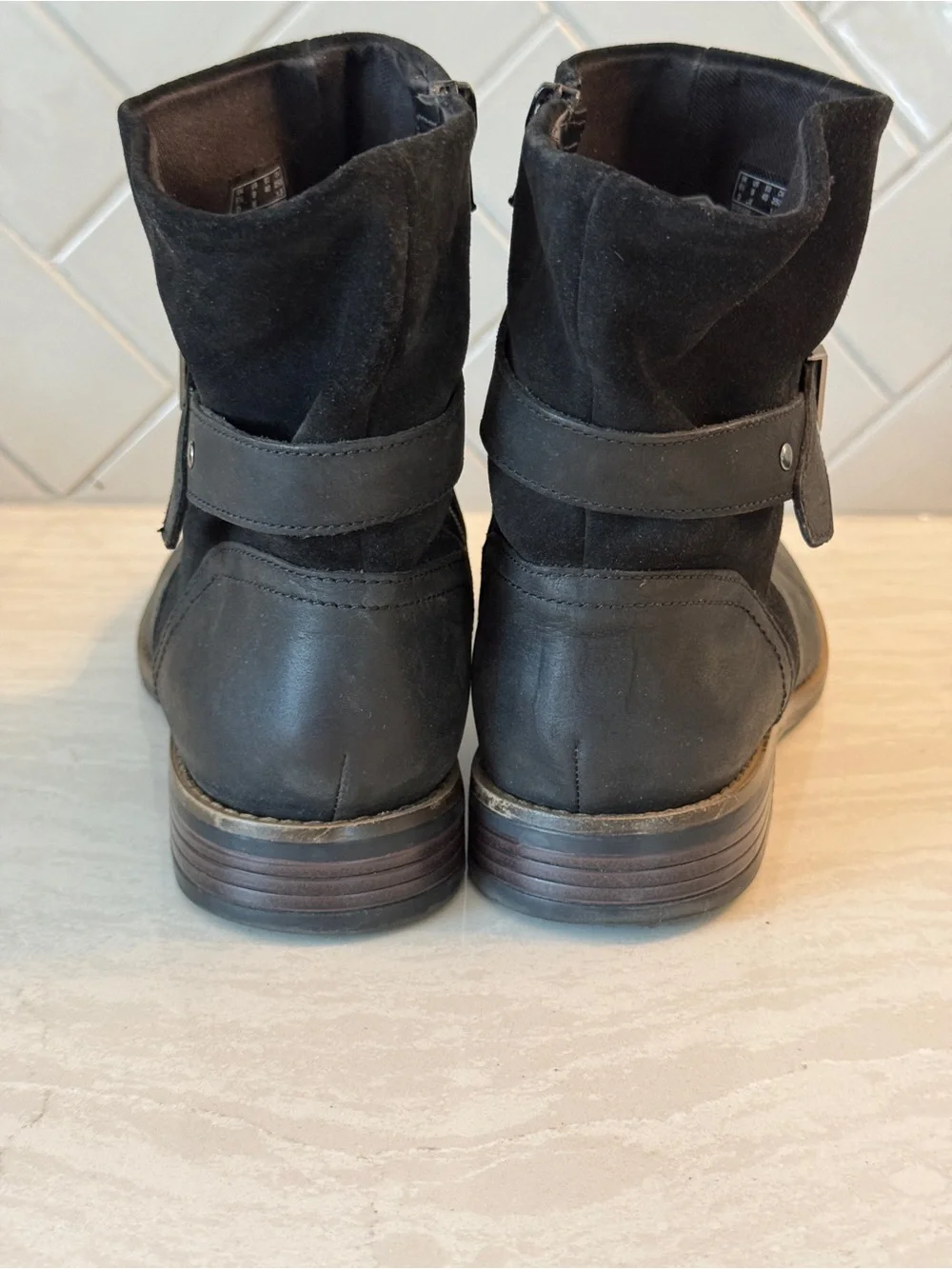 Clarks Black Leather & Suede Ankle Boots with Strap